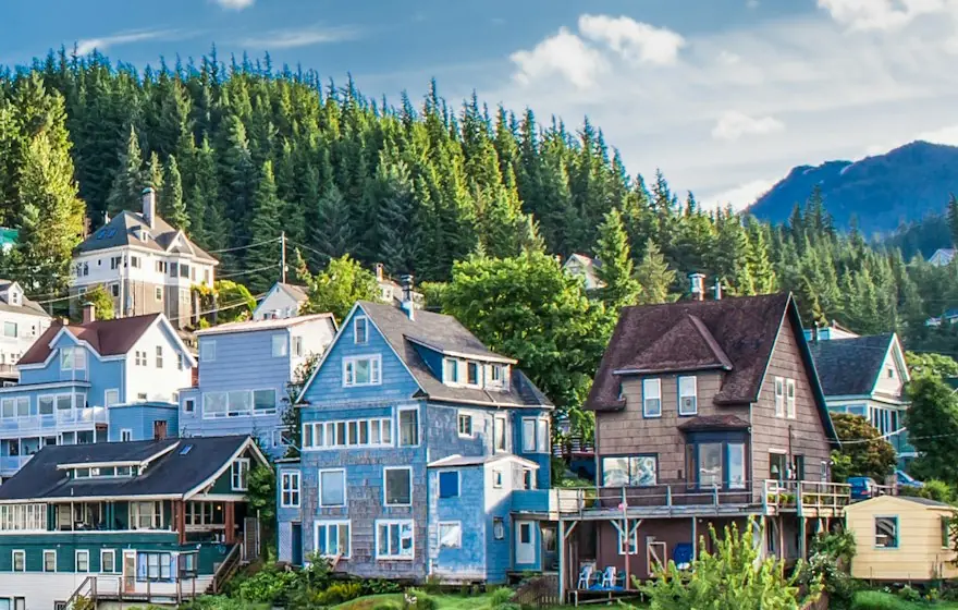 Ketchikan waterfront houses below the treeline